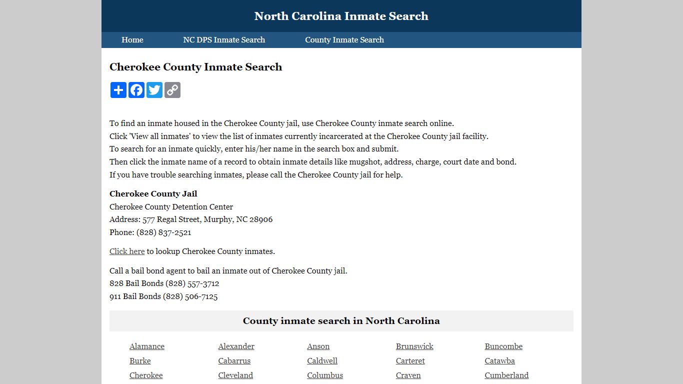 Cherokee County Inmate Search - North Carolina Inmate Search