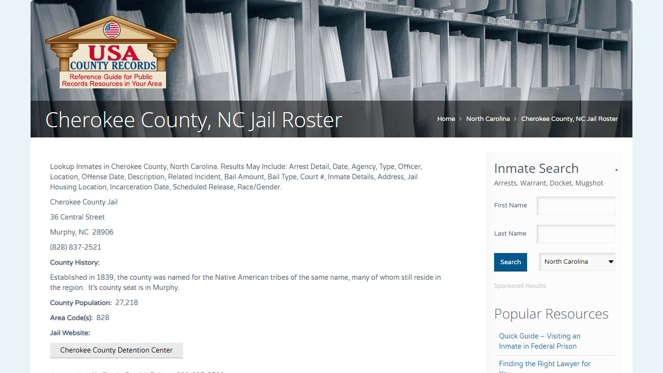 Cherokee County, NC Jail Roster | Name Search - USA County Records